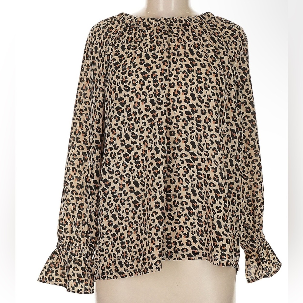 Banana Republic Relaxed Ruffled Top in Brown and Black Cheetah